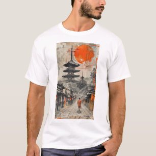 T-shirt d'art japonais à style mélangé Kyoto tradi