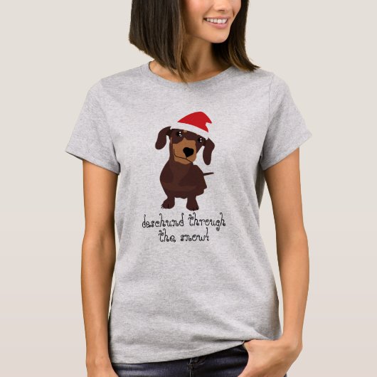 T-shirt Daschund mignon par Noël T de Noël de neige (Devant)