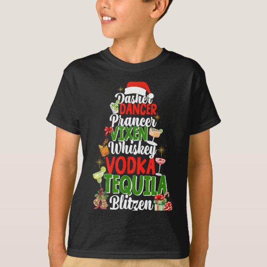 T-shirt Dasher Dancer Prancer Vixen Moscato Vodka Tequila (Devant)