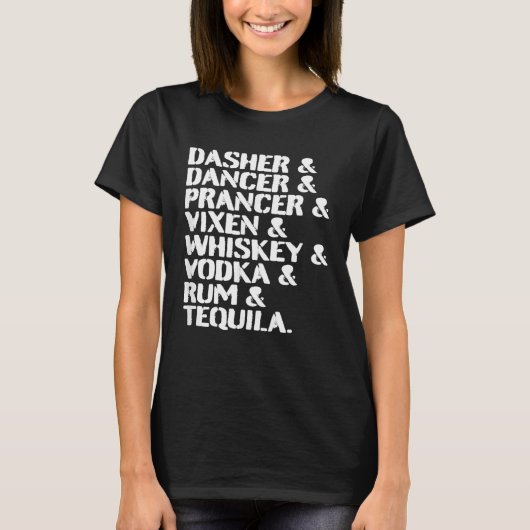 T-shirt Dasher Danseur Vixen Whiskey Vodka Rum Tequ (Devant)