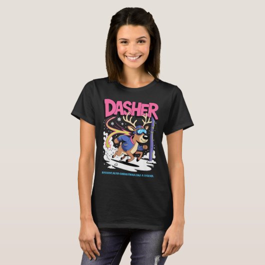 T-shirt Dasher Reindeer Christmas Speeding Fun (Devant entier)