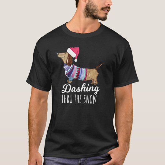 T-shirt Dashing À Travers La Neige Dachshund Weiner Chien  (Devant)