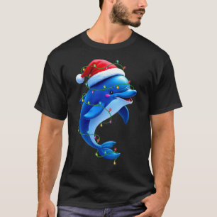 T-shirt Dauphin amusant Santa Chapeau Noël Arbre Lumières