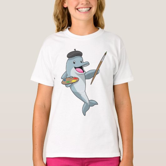 T-shirt Dauphin comme Peintre avec pinceau et couleur (Devant)