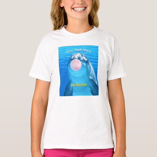 T-shirt Dauphin mignon, bulle de gomme, nom et message (Devant)