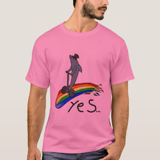 T-shirt Dauphin sur un Segway sur un arc-en-ciel OUI