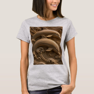 T-shirt Dauphins en bois sculpté Vagues océaniques Graphiq