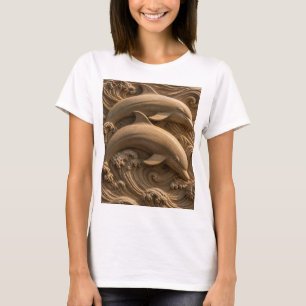 T-shirt Dauphins en bois sculpté Vagues océaniques Graphiq