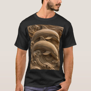 T-shirt Dauphins en bois sculpté Vagues océaniques Graphiq