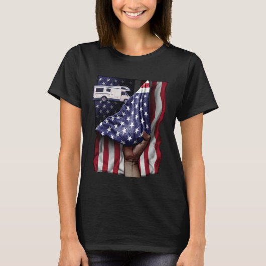 T-shirt Day Of Independence US Flag Motorhome (Devant)