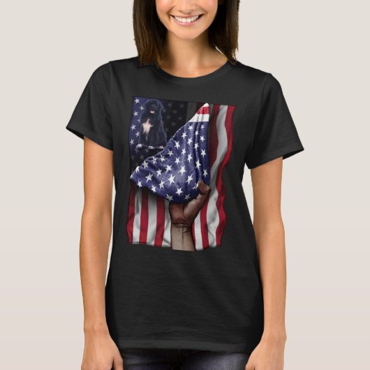 T-shirt Day Of Independence US Flag Newfoundland Dog (Devant)
