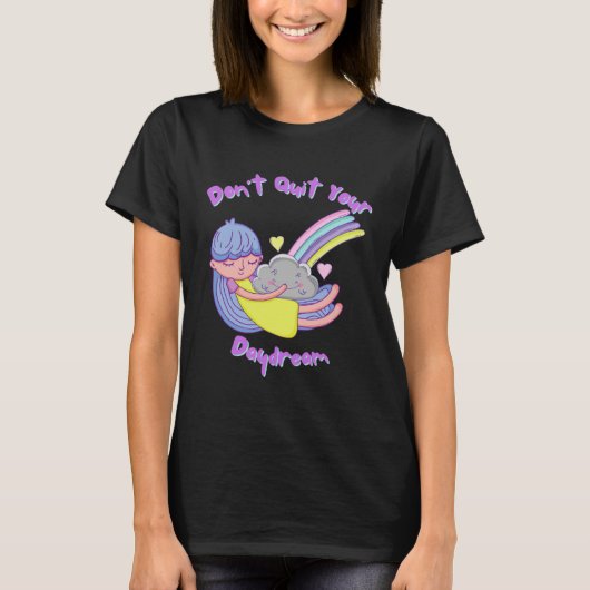 T-shirt Daydream Girl Hugging Smiling Cloud Rainbow (Devant)