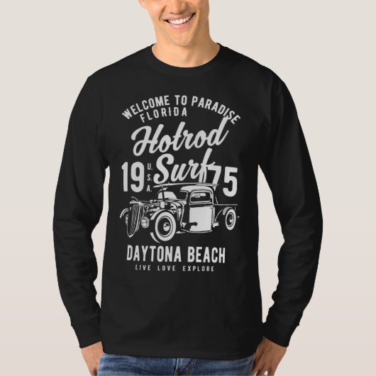T-shirt Daytona Beach Florida Retro Hotrod Surf  13 (Devant)