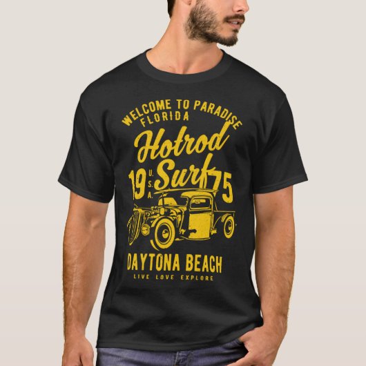 T-shirt Daytona Beach Florida Retro Hotrod Surf désorganis (Devant)