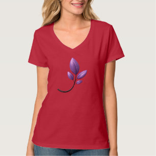 T-Shirt de base à col en V fleuri violet pour femm