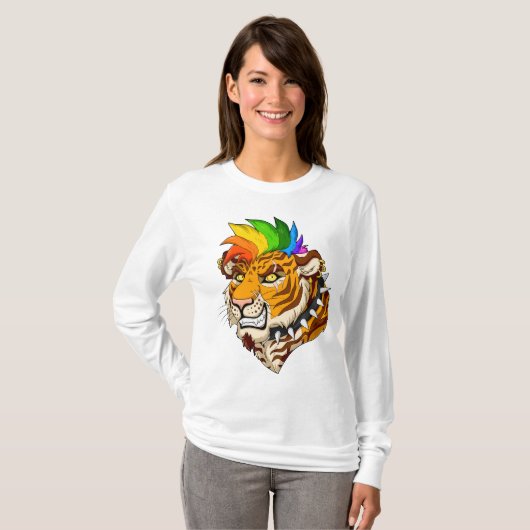 T-shirt de base de Lonsleeve des femmes de tigre (Devant entier)