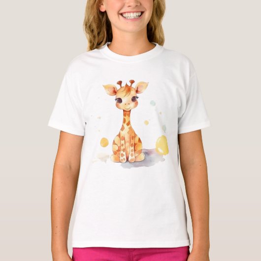 T-shirt de base pour enfant en Giraffe Bébé mignon (Devant)