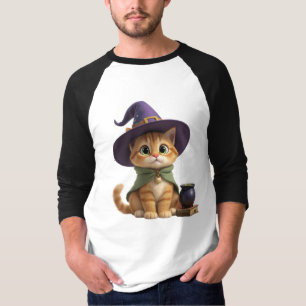 T-shirt de baseball raglan Halloween Chat Sorcière