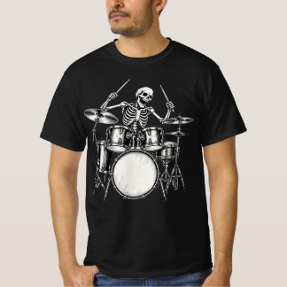 T-Shirt de batteur squelette drôle Rock Musique Ba