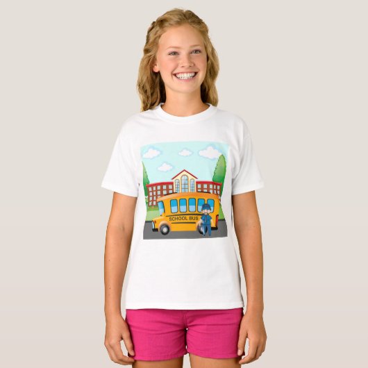 T-Shirt De Bus Et De Chauffeur À L'École (Devant entier)