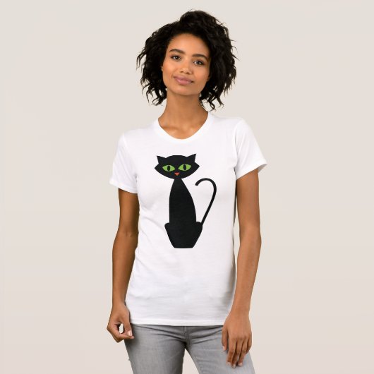 T-Shirt de chat noir teint vert (Devant entier)