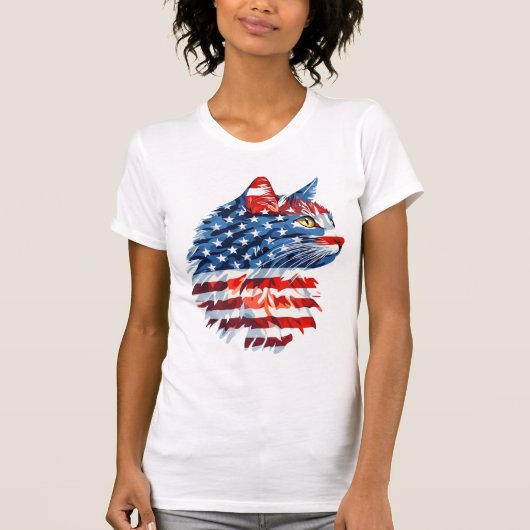 T-shirt de chat patriotique, drapeau américain, US (Devant)