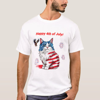 T-Shirt de chat patriotique, USA Drapeau Kitty Tee