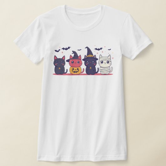 T-Shirt de chats d'Halloween mignonne - Kawaii Wit (Poser)