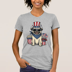 T-shirt de chien avec gravure vintage Pug patrioti