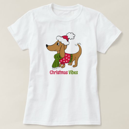 T-Shirt de chien de Noël d'hiver teckel (Design devant)