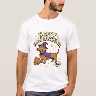 T-shirt de chien sorcière joyeux Halloween Dachshu