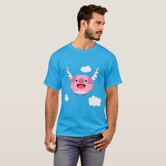 T-shirt de cochon en caricature volante mignonne (Devant entier)