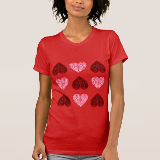 T-shirt de coeurs de Saint-Valentin de damassé (Devant)