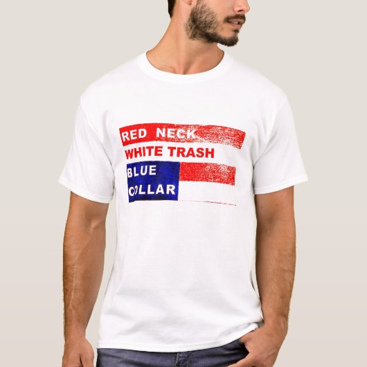 T-shirt de collier bleu de déchets blancs de plouc (Devant)