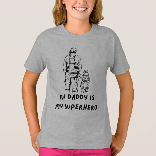 T-shirt de conception père et fille pompier (Devant)