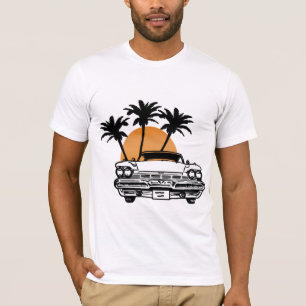 T-shirt de coucher du soleil de voiture de