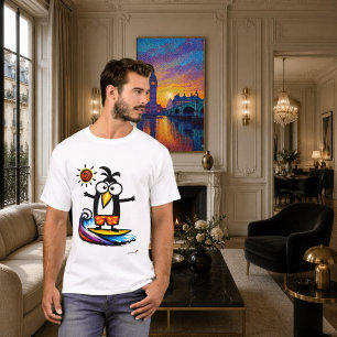 T-shirt de dessin animé de manchot surfant drôle