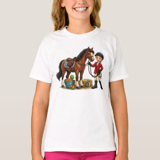 T-shirt de dessin animé d'un jeune cavalier heureu