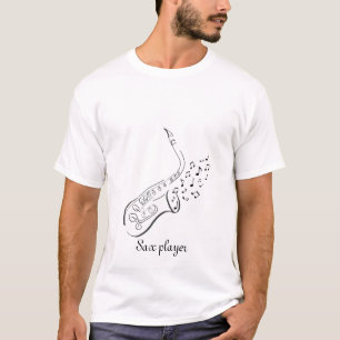 T-shirt de dessin d'encre du stylo n de saxophone