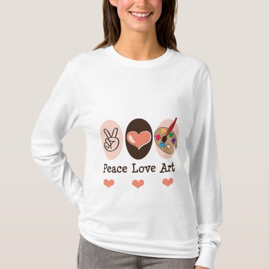 T-shirt de douille d'art d'amour de paix long (Devant)