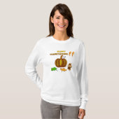 T-shirt de douille de dames de bon thanksgiving (Devant entier)