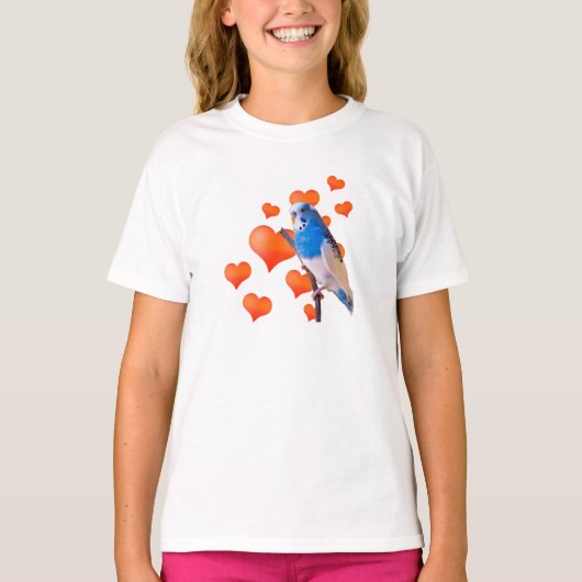 T-shirt de douille raglane de coeurs de perruche (Devant)