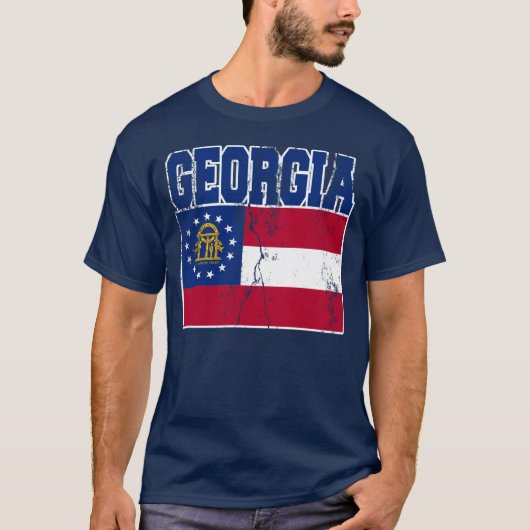 T-shirt de drapeau d'état de la Géorgie (affligé) (Devant)