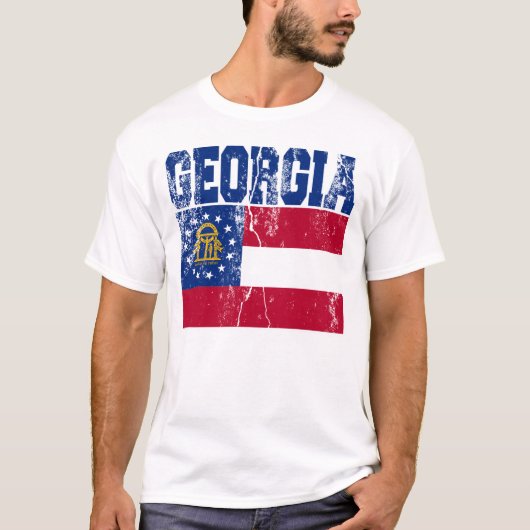T-shirt de drapeau d'état de la Géorgie (affligé) (Devant)