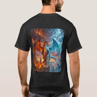 T-Shirt de fantasy avec dragon de feu et de glace 