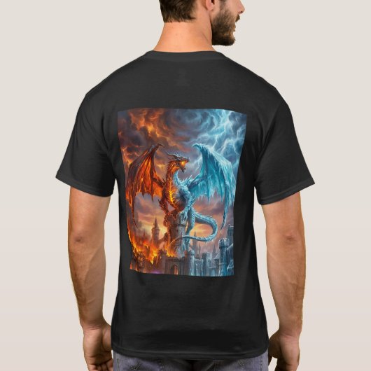T-Shirt de fantasy avec dragon de feu et de glace (Dos)