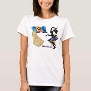 T-SHIRT DE FEMME DES BARBADE AVEC LA CARTE ET LE
