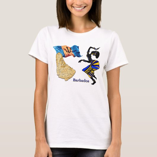 T-SHIRT DE FEMME DES BARBADE AVEC LA CARTE ET LE (Devant)