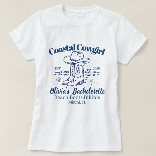 T-Shirt de fête de bachelorette de Cowgirl Côtière (Design devant)