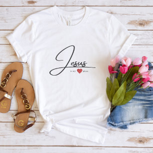 T-shirt de foi pour femmes Jésus avec coeur